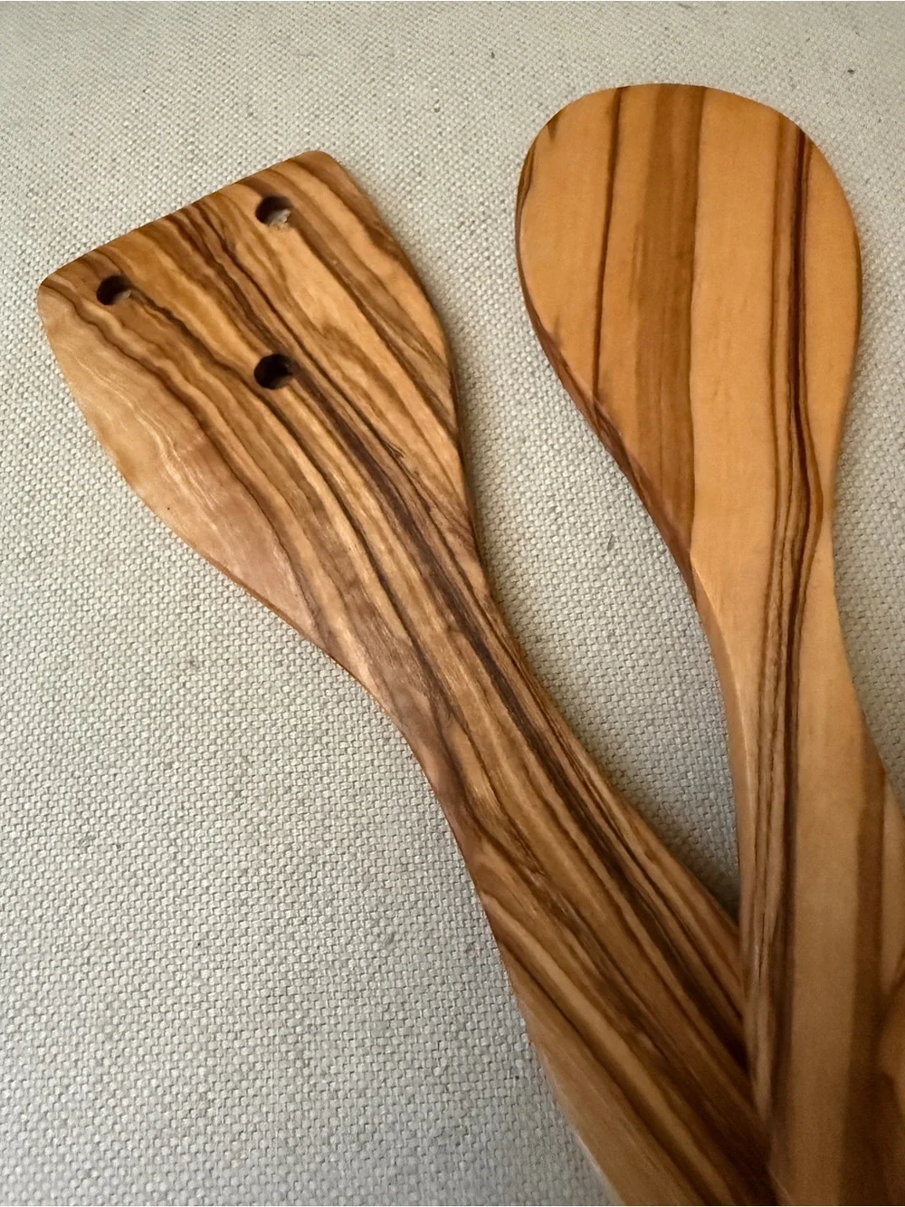 NWT Set-of-3 7” Olive Wood Utensils by Arte Legno, Italy, each piece unique